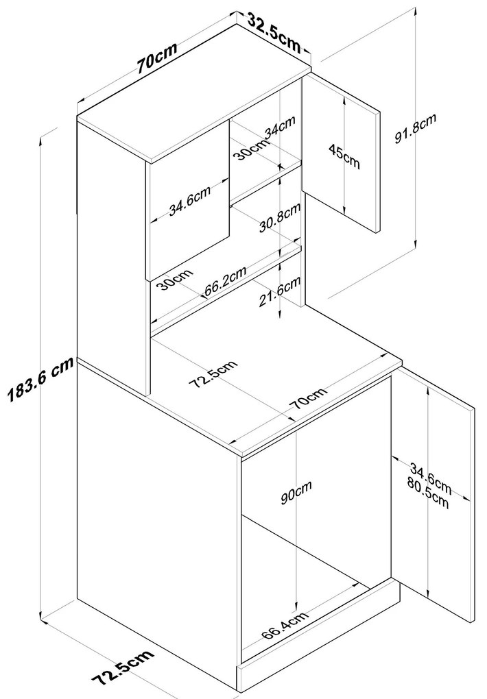 Armário para Máquina de Lavar KD102 – Branco e Nogueira – 70x183,6x72,