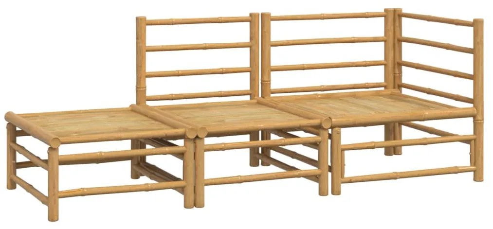 3 pcs conj. lounge de jardim bambu c/ almofadões cinzento-claro
