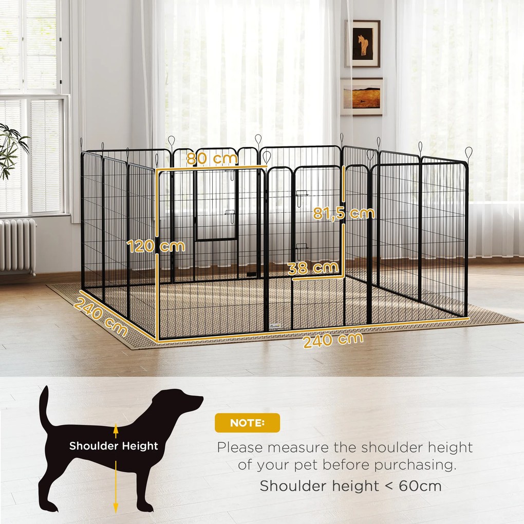 Parque para Cães com 12 Painéis Recinto para Animais de Estimação Modular com 2 Portas 80x120 cm Preto