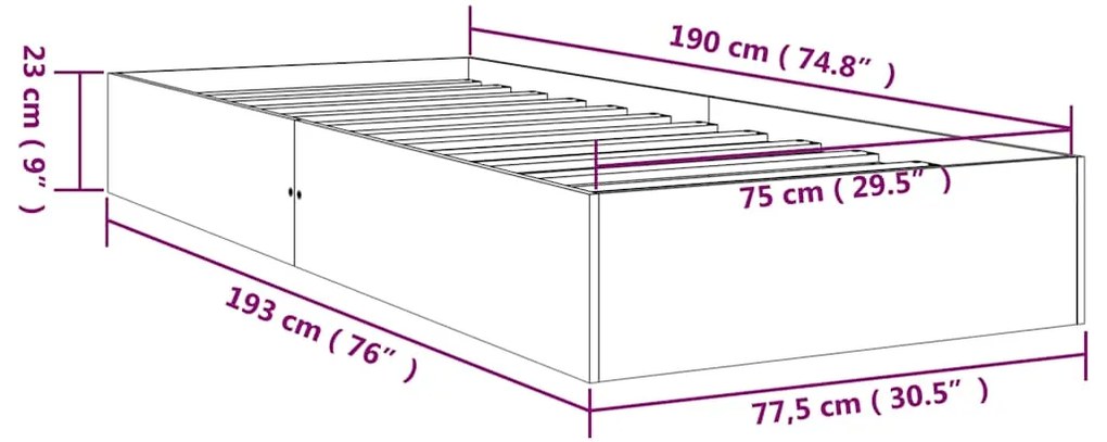 Estrutura cama pequena solteiro 75x190 cm madeira castanho mel