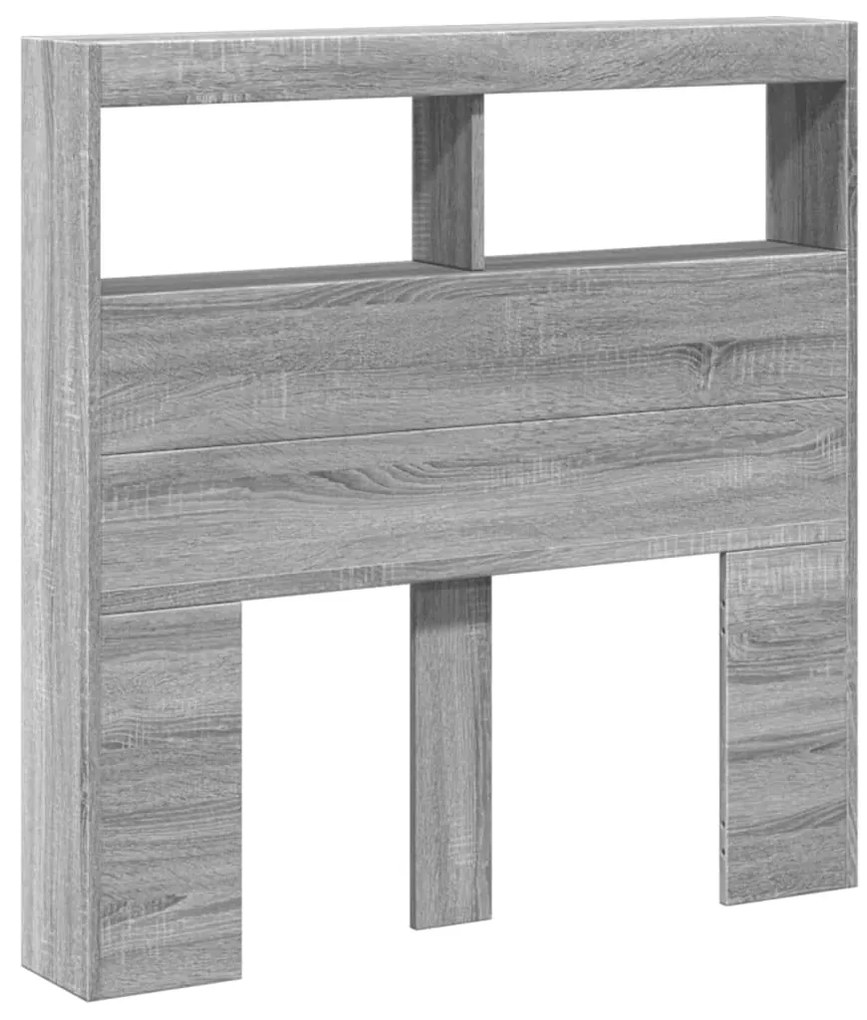 Armário de cabeceira c/ luzes LED 100x17x102 cm cinzento sonoma