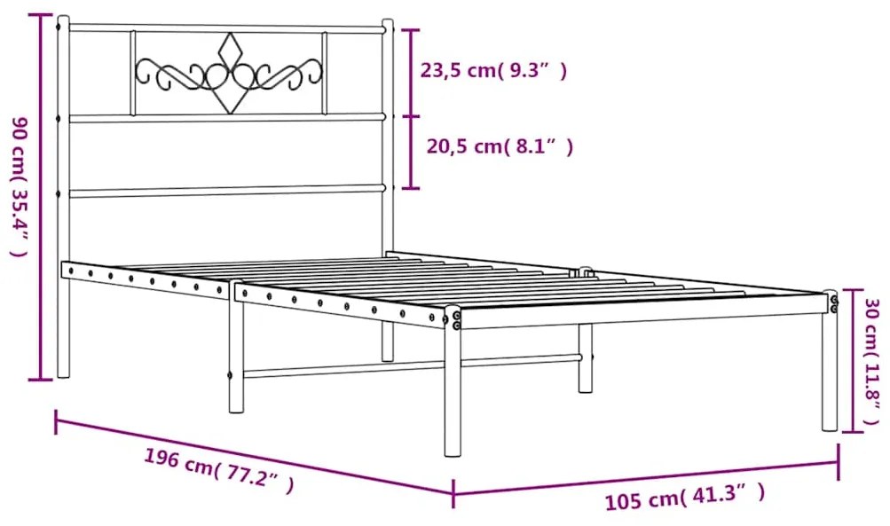 Estrutura de cama com cabeceira 100x190 cm metal branco