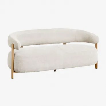 Sofá De 2 Lugares Em Tecido Chenille E Ferro Jolie Castanho Madeira & Chenille Bege Creme - Sklum