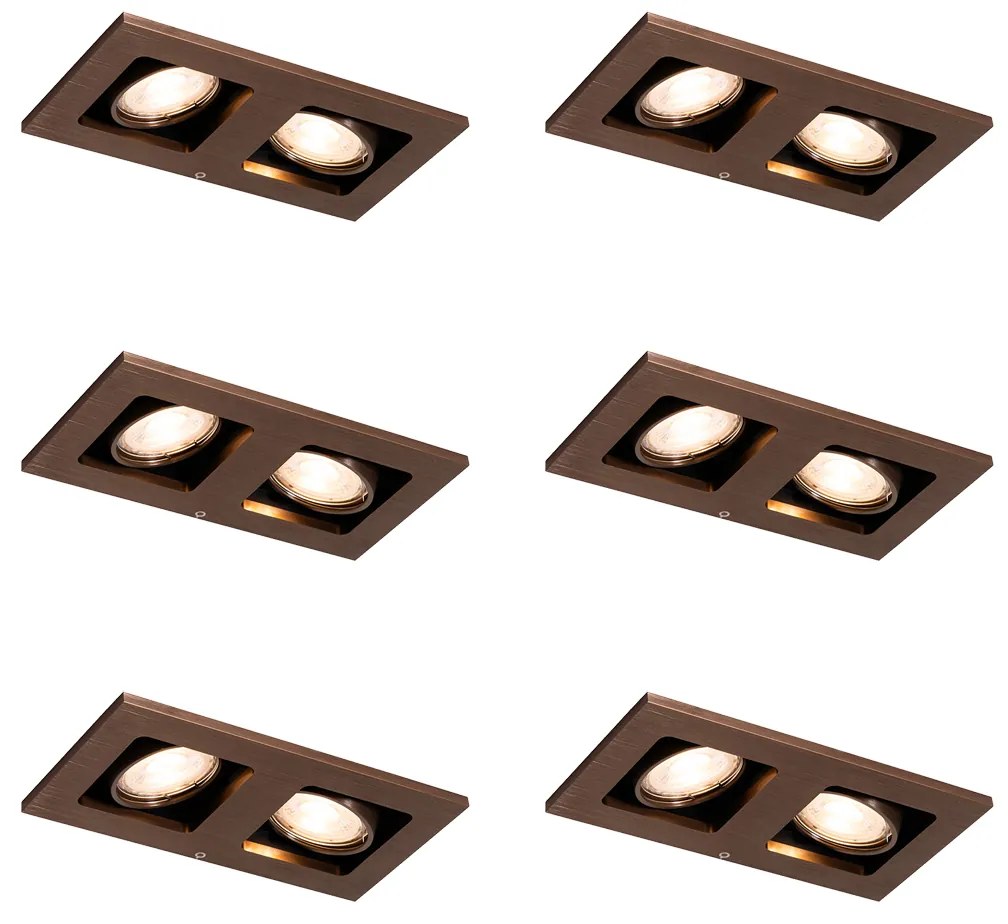 Conjunto de 6 focos embutidos bronze escuro retangulares 2-luzes ajustáveis - Qure