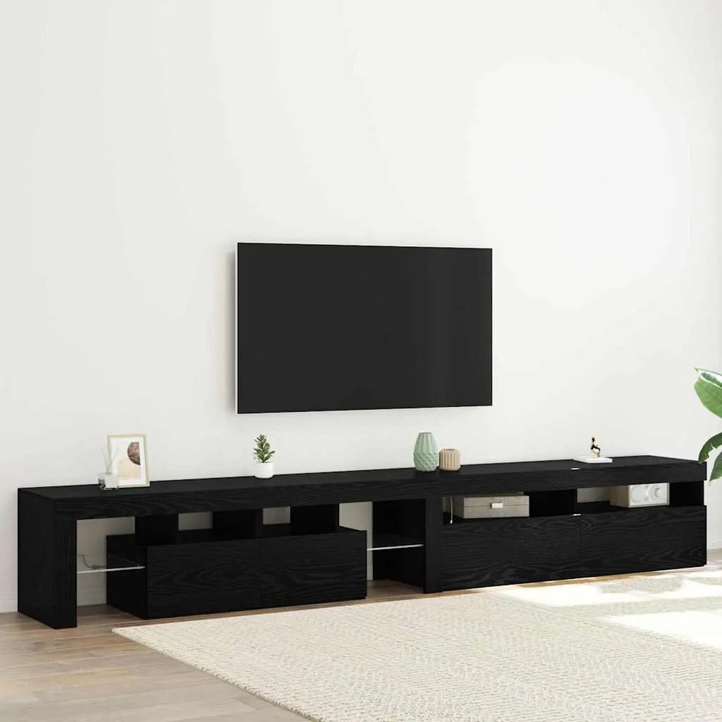 Gabinetes de TV 2 pcs com Luzes LED Carvalho Preto Madeira Ingenheirad