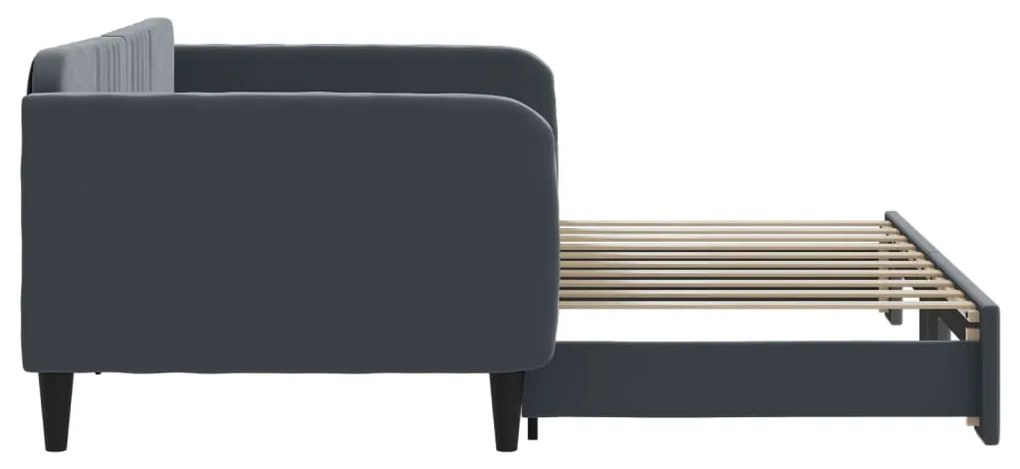 Sofá-cama com gavetão 90x190 cm veludo cinzento-escuro