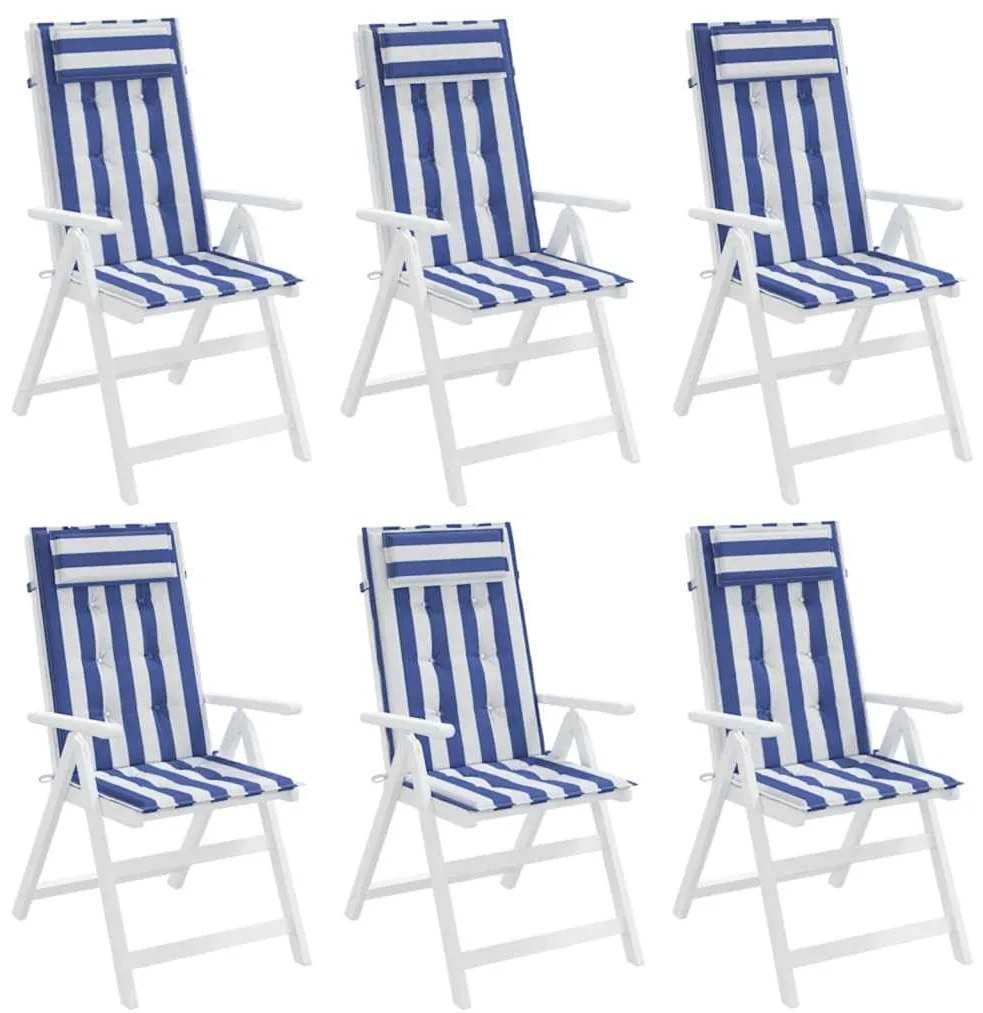 Almofadões cadeira encosto alto 6 pcs tecido oxford azul/branco