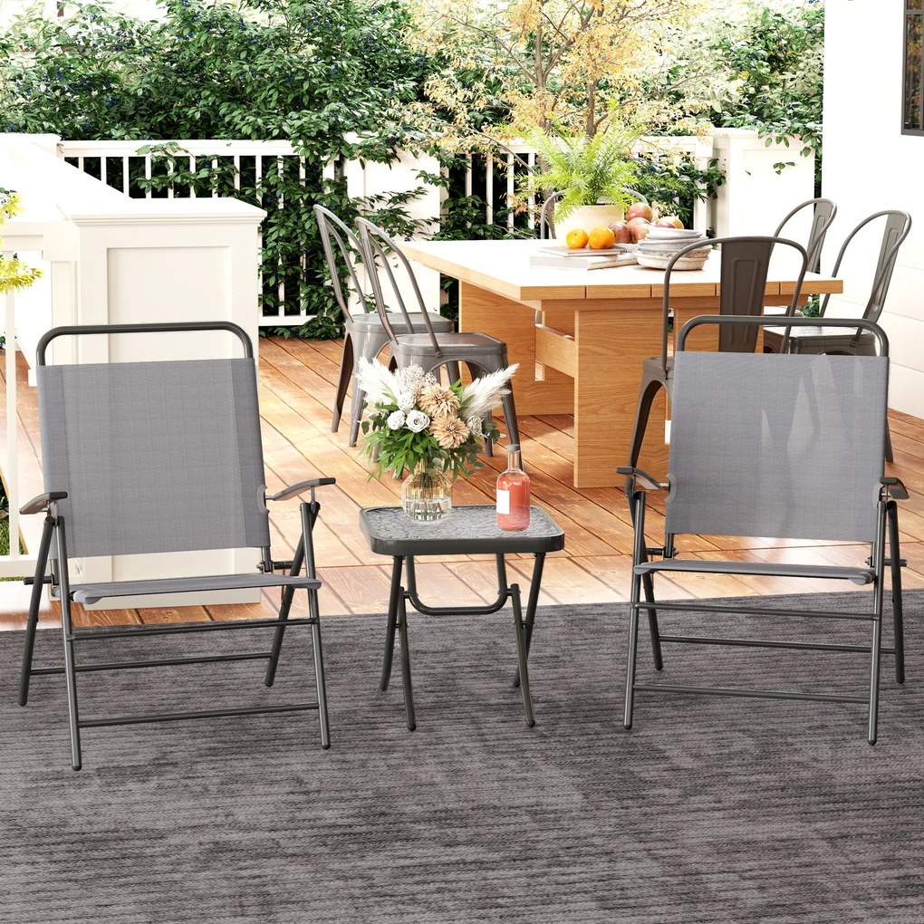 Conjunto de Mesa e Cadeiras de 3 Peças Móveis de Jardim Dobráveis com