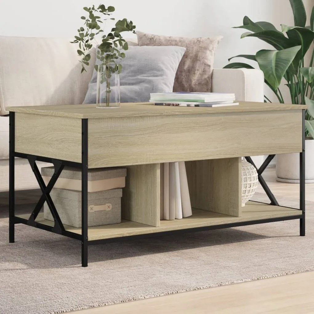 vidaXL Mesa de centro 100x55x50cm deriv. madeira/metal carvalho sonoma