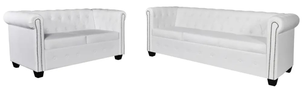 272250 vidaXL Conjunto sofás Chesterfield 2 + 3 lugares couro artific. branco