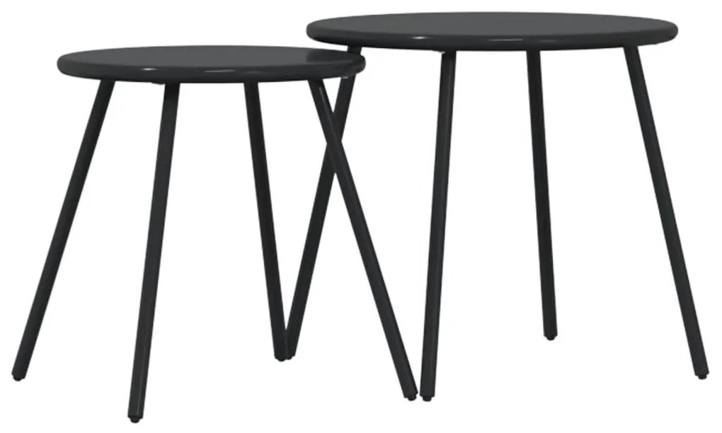 Mesas centro p/ jardim redondas 2 pcs aço revestido a pó preto