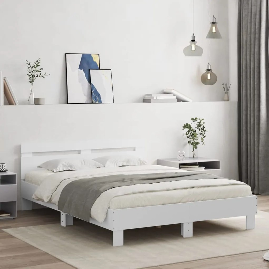 Estrutura cama c/ cabeceira 140x190 cm derivados madeira branco