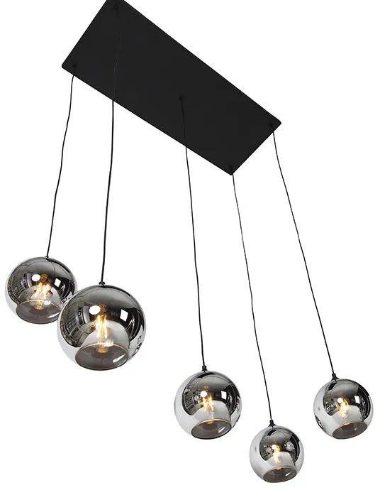 Candeeiro de suspensão Art Deco preto com vidro fumê 5-luzes - Wallace Art Deco