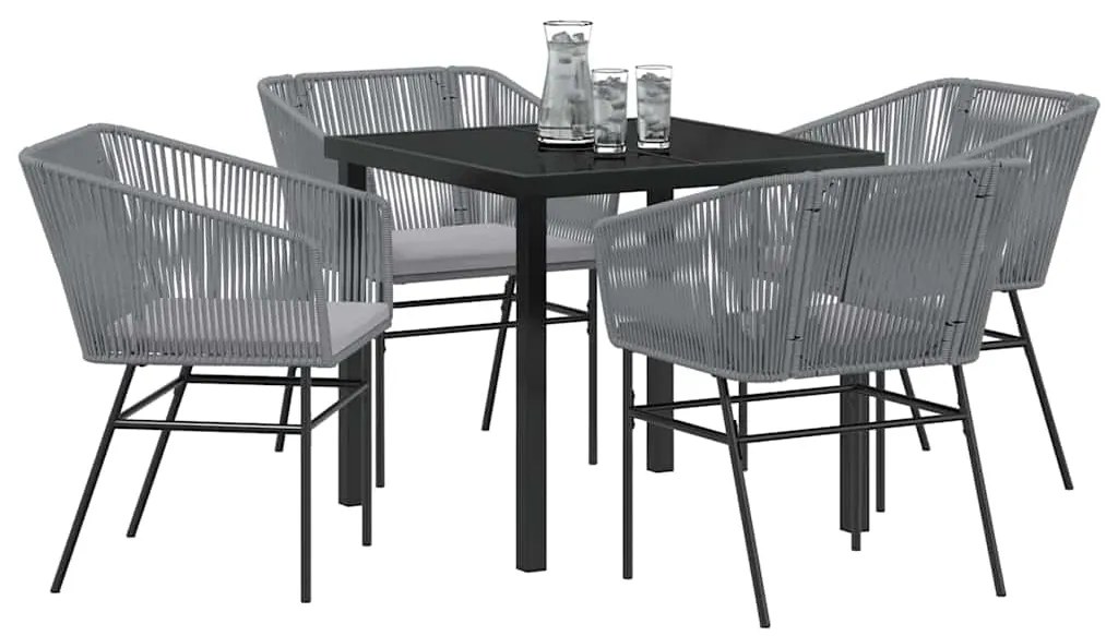 Conjunto de Jantar de Jardim 5 Peças com Almofadas Cinza em Polyrattan