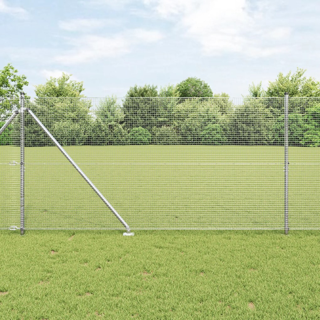 Cerca de Arame Welded com 13 Postes de Espeto 1.2x25 m Aço Galvanizado