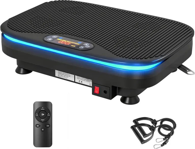 Plataforma Vibratória 99 Velocidades 3 Programas com Bluetooth Ecrã LED Luzes e Bandas Elásticas 47x32x12 cm Preto