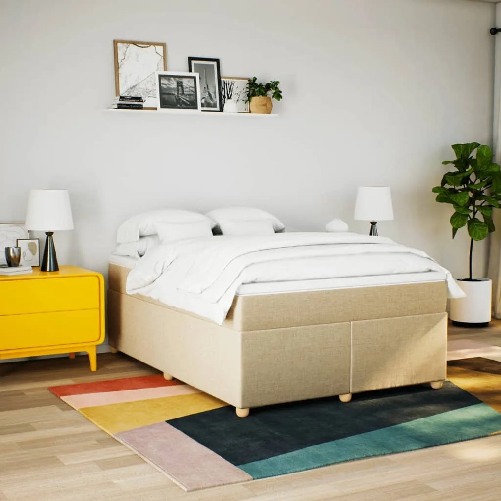 Cama com molas/colchão 140x200 cm tecido cor creme