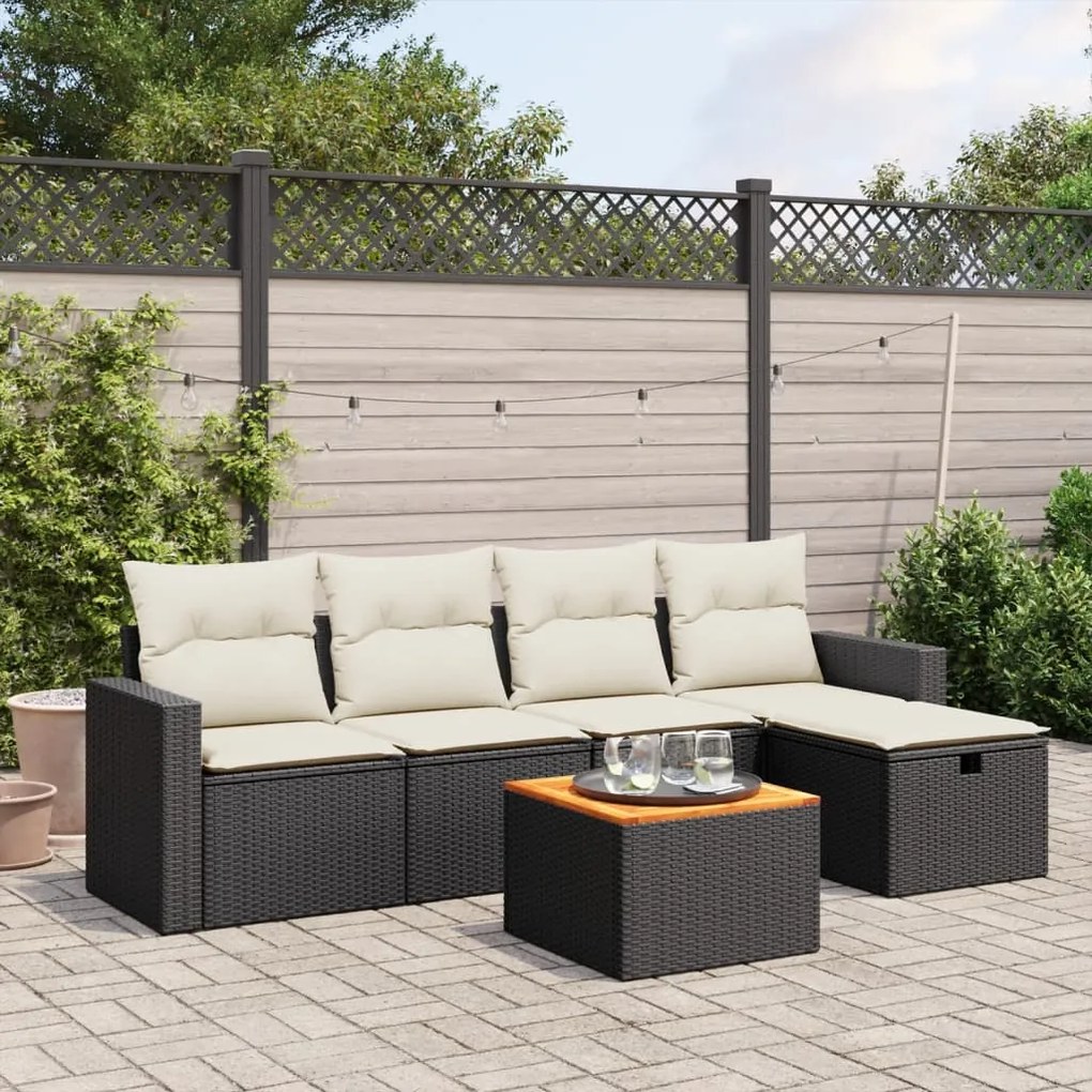 vidaXL 6 pcs conjunto sofás de jardim c/ almofadões vime PE preto