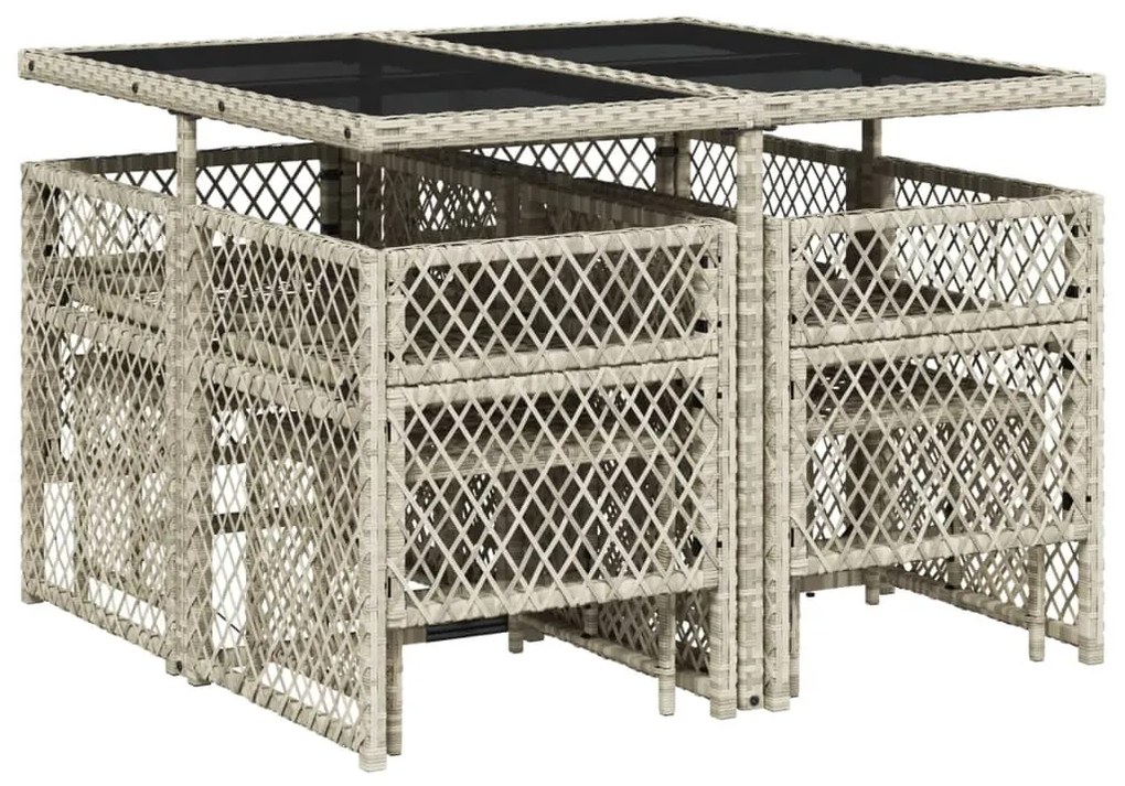 9 pcs conjunto de jantar p/ jardim c/ almofadões cinzento claro