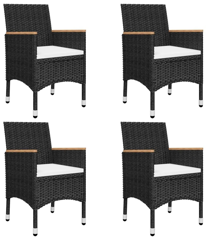 5 pcs conjunto de jantar p/ jardim c/ almofadões preto