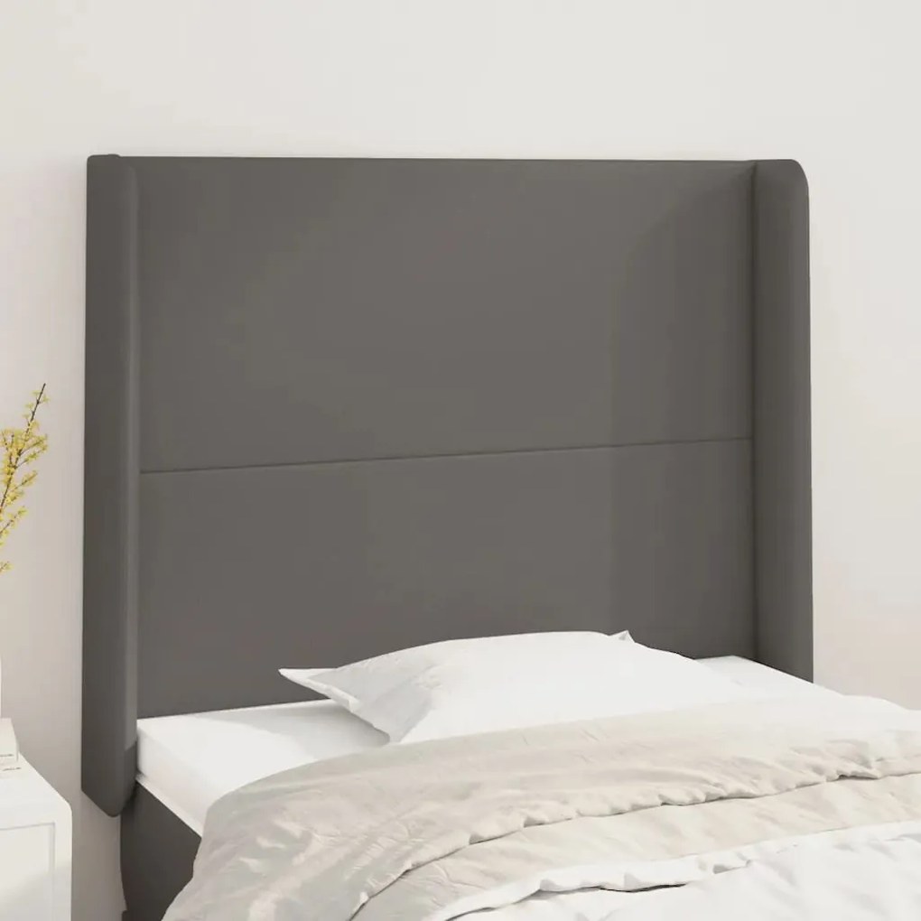 Cabeceira cama c/ abas couro artif. 93x16x118/128 cm cinzento