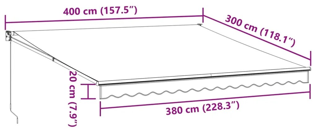 Toldo retrátil manual 400x300 cm castanho