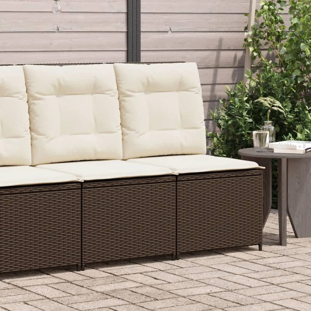 vidaXL Sofá de jardim reclinável com almofadões vime PE castanho