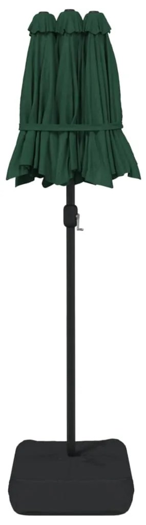 Guarda-sol de jardim c/ cabeça dupla/luzes LED 316x145 cm verde
