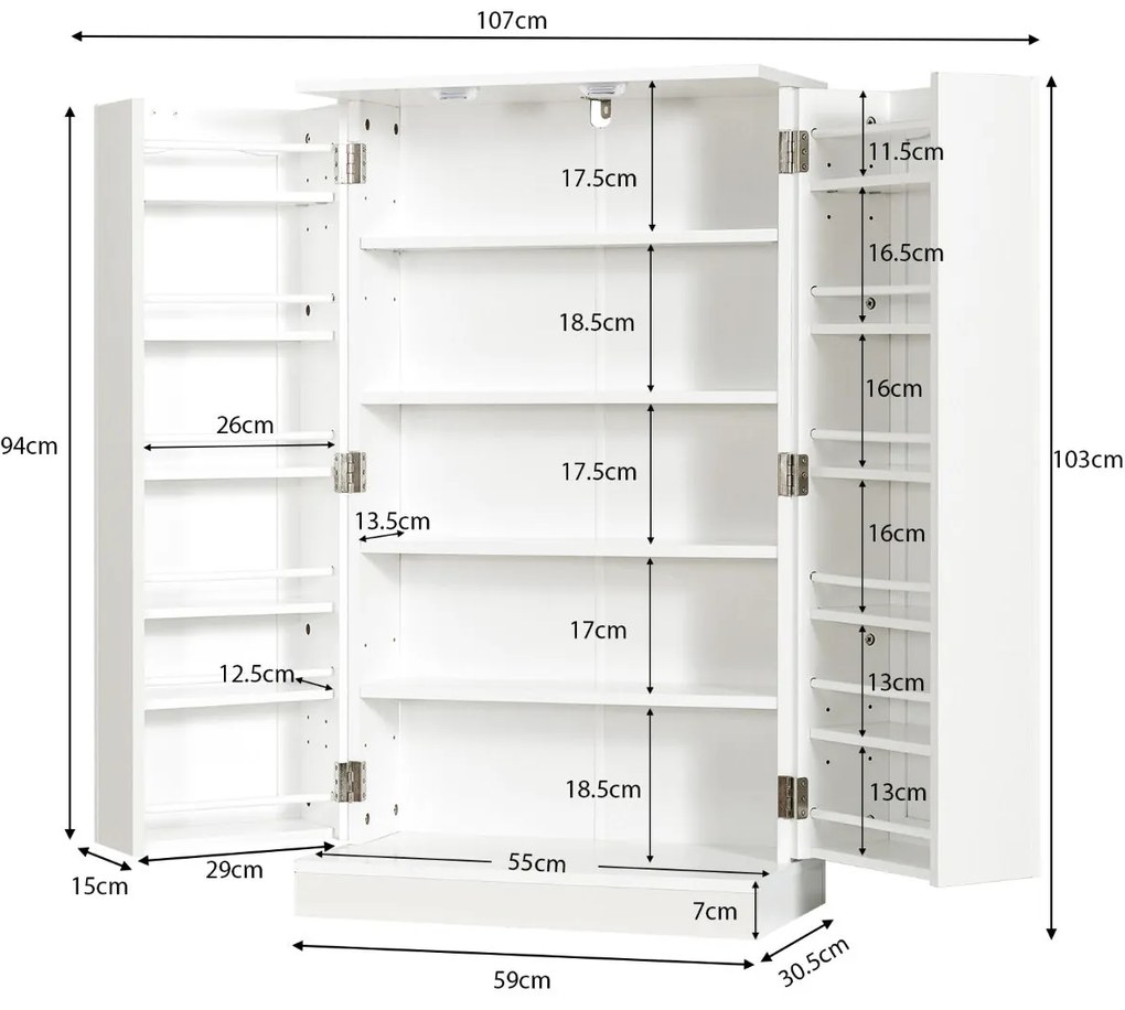 Armário Despenseiro de Cozinha "INGRID" com 2 Portas – Branco, MDF – 5