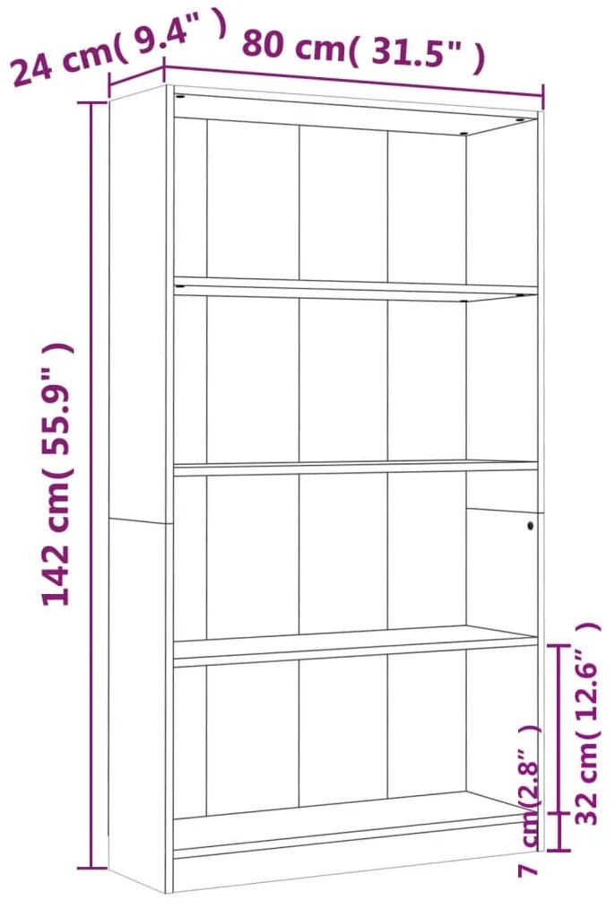 Estante 4 prateleiras 80x24x142cm derivados de madeira castanho