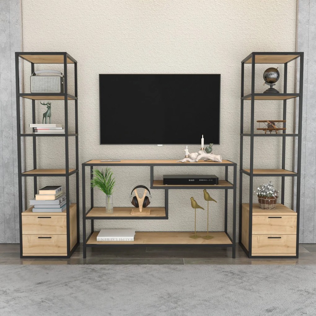 Unidade de TV Robbins – Preto Carvalho – 198 cm x 39 cm x 160 cm