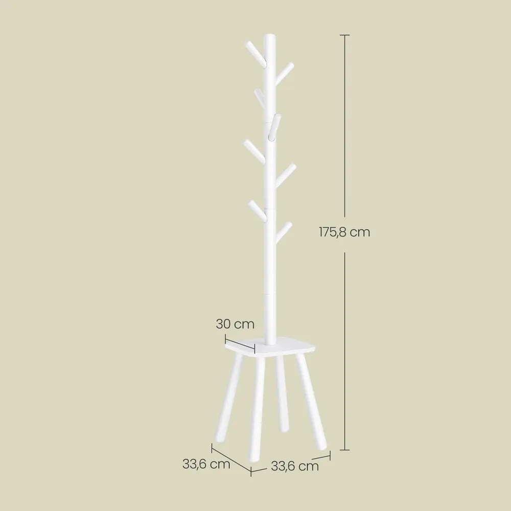 Cabideiro com 8 ganchos e prateleira 33,6 x 33,6 x 175,8 cm Branco
