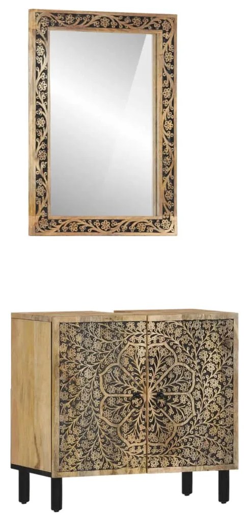 vidaXL 2 pcs conj. móveis p/ casa de banho madeira mangueira maciça