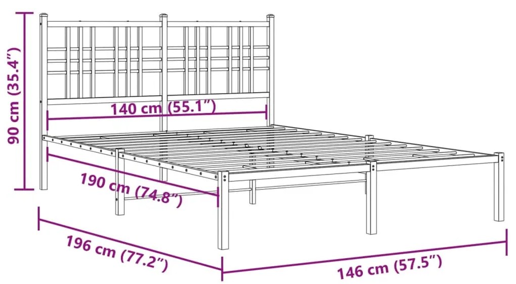 Estrutura de cama com cabeceira 140x190 cm metal branco