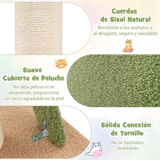 Arranhador para gatos do chão ao teto com altura ajustável 218-253 cm 5 níveis com cápsula espacial Postes de arranhar em sisal Verde