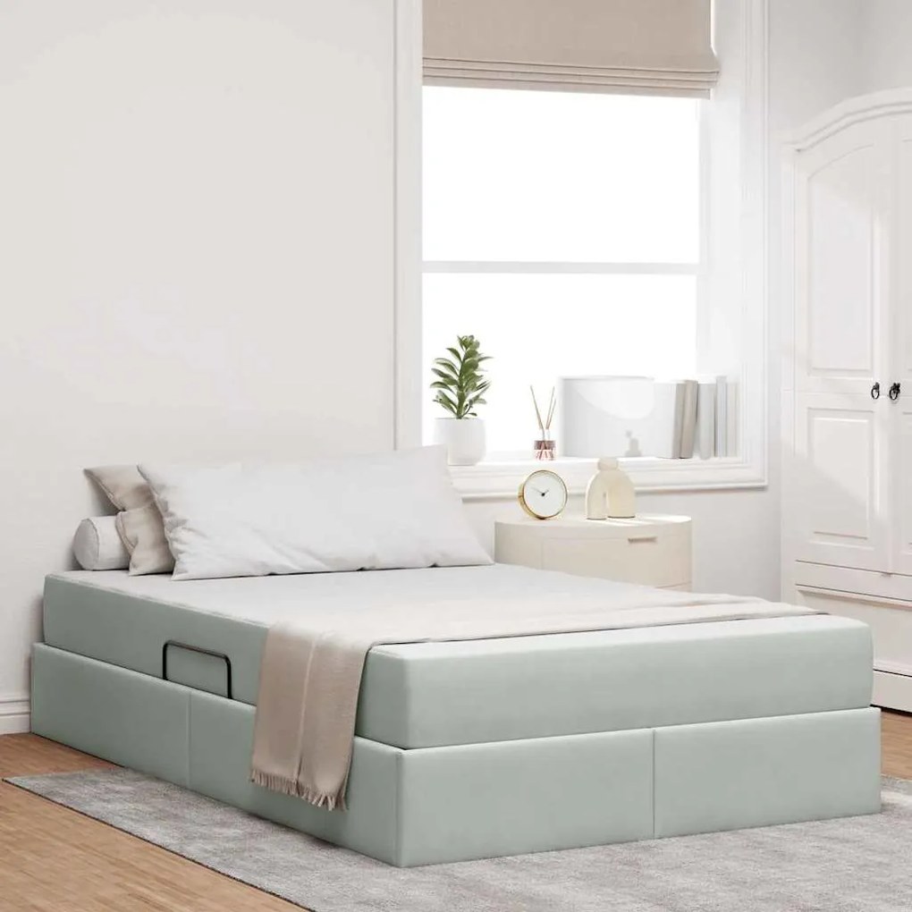 vidaXL Cama com arrumação e colchão Cinzento-claro 120 x 200 cm Veludo