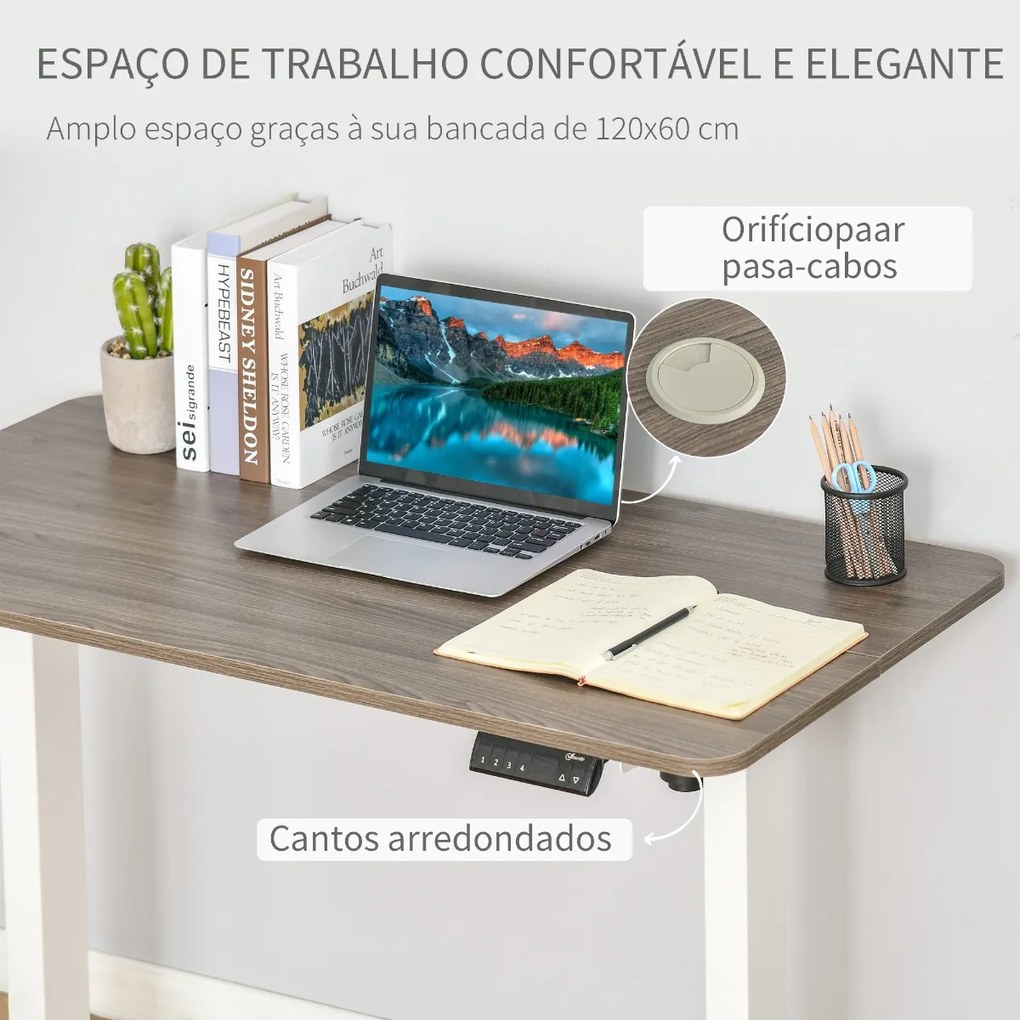 Secretária elétrica de pé Mesa ajustável em altura para escritório com 4 teclas de memória automática inteligente 120x60x72-116 cm moldura branca