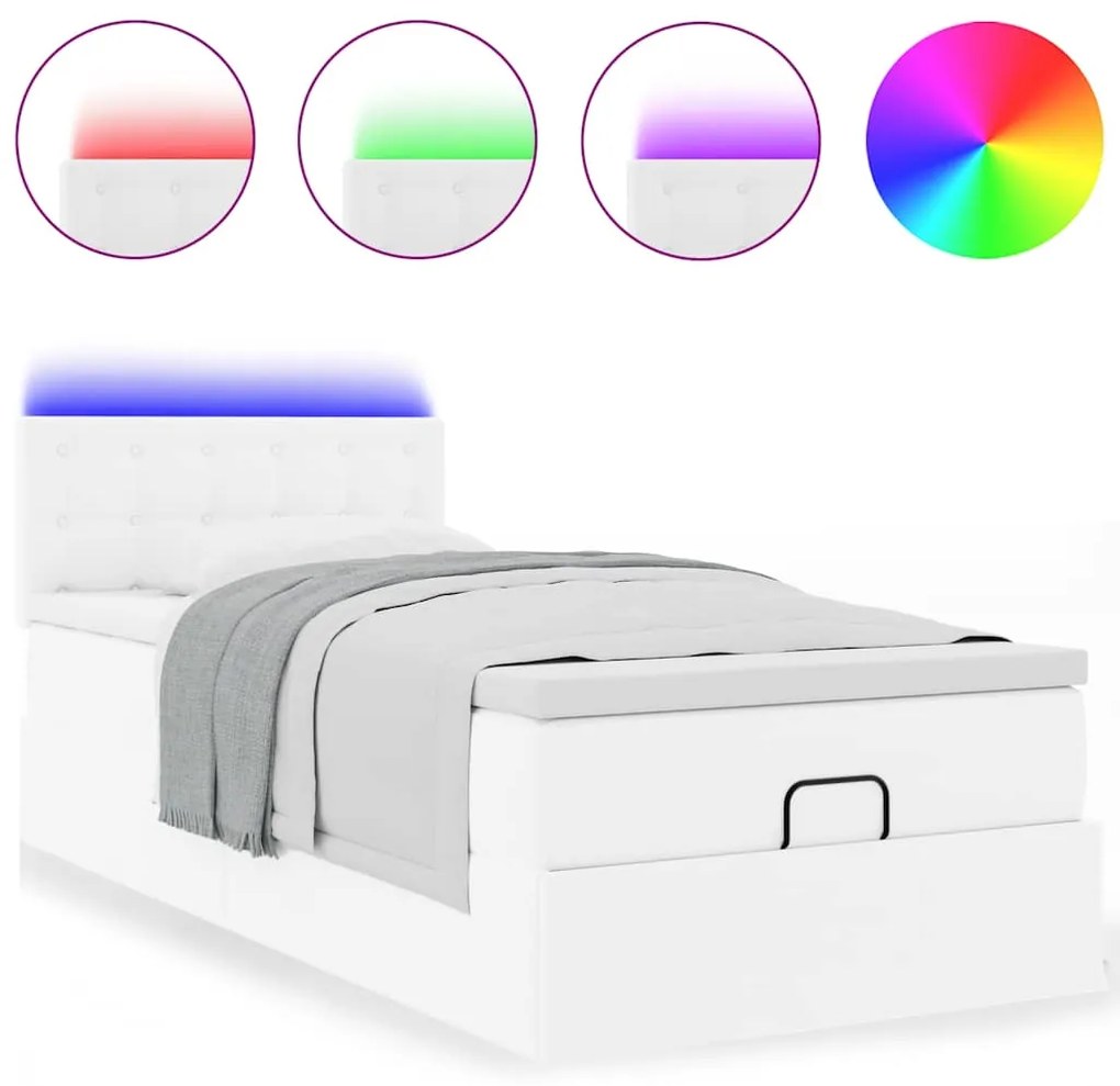 Estrutura de cama otomana com colchão 90x200 cm branco puro
