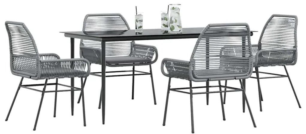 Conjunto jantar jardim 5 peças almofadas vidro vime cinzento PE