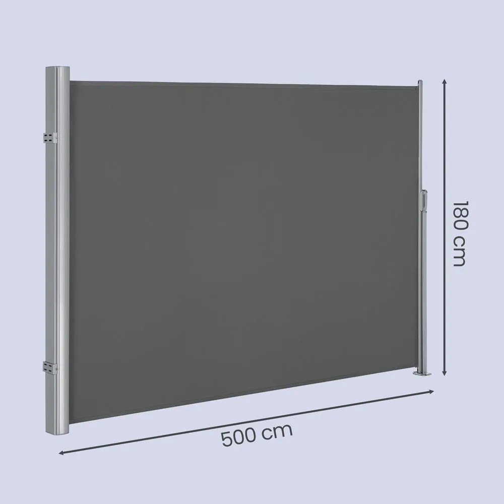 Toldo lateral de 180 x 500 cm com caixa em aço antracite