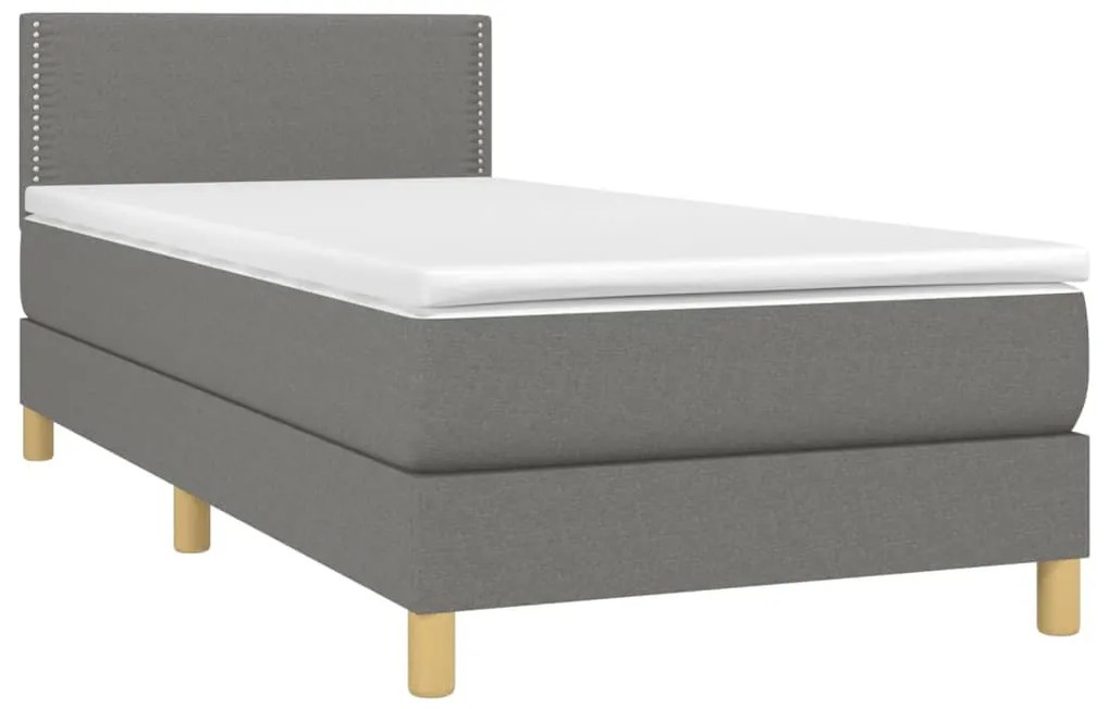 Cama box spring c/ colchão e LED 90x190 cm tecido cinza-escuro