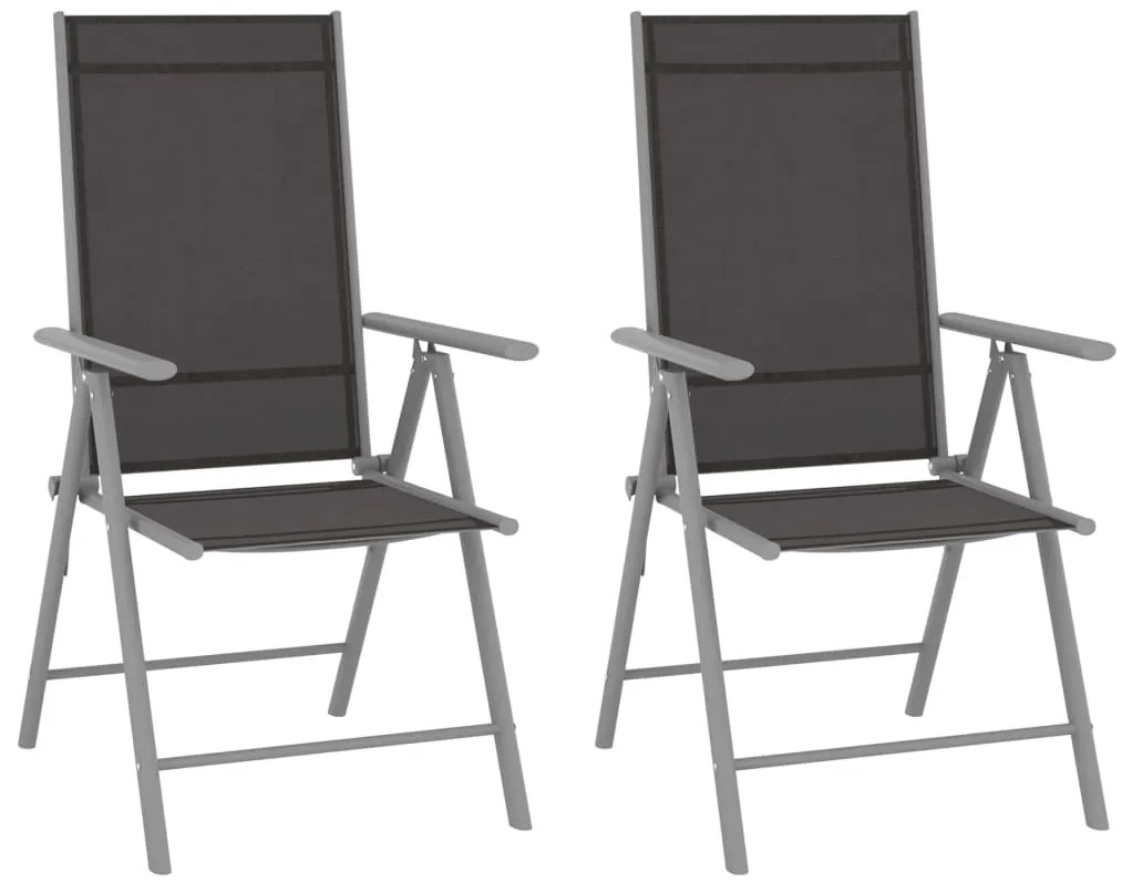 Cadeiras de jardim dobráveis 2 pcs textilene preto