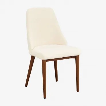 Pacote De 2 Cadeiras De Jantar Estofadas Leiden Madeira Escura & Chenille Branco - Sklum