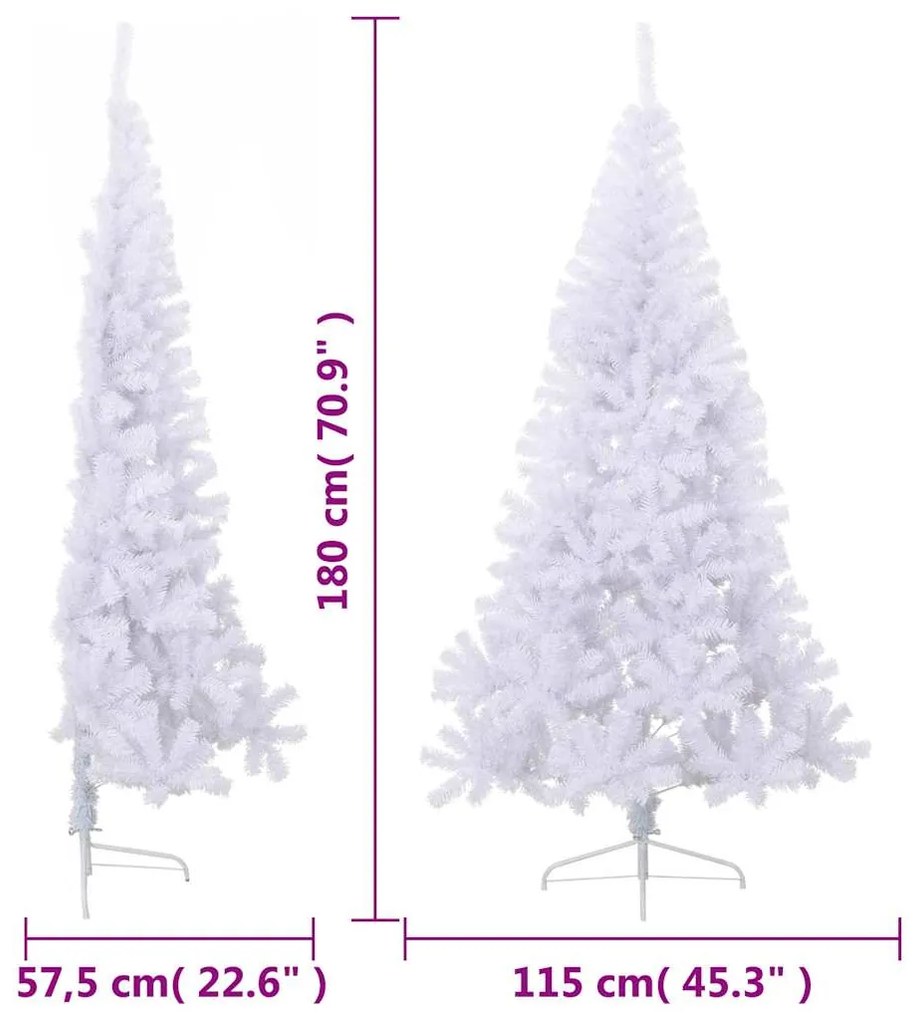Meia árvore de Natal artificial com suporte 180 cm PVC branco