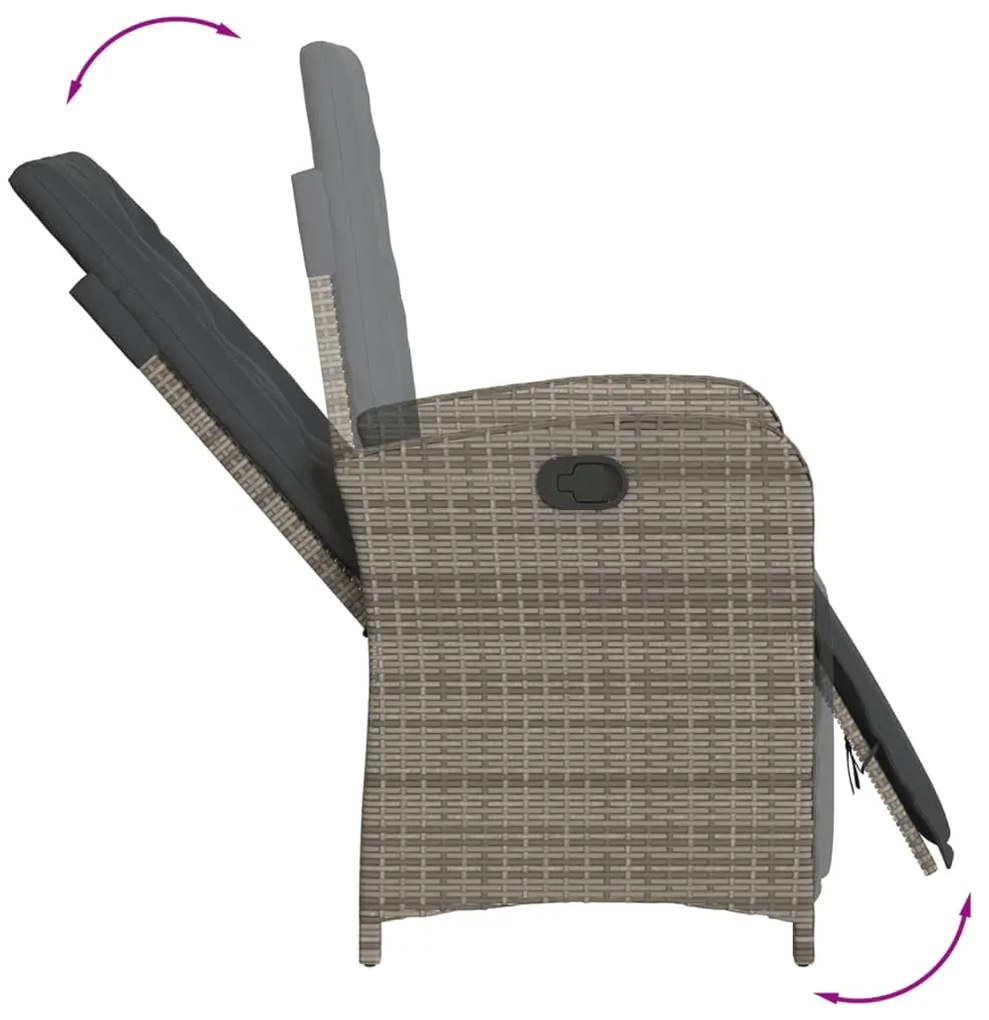5 pcs conjunto de jantar p/ jardim c/ almofadões vime PE cinza