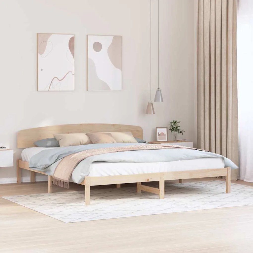 Estrado de Cama com Cabeceira 180x200 cm Madeira Maciça de Pinho