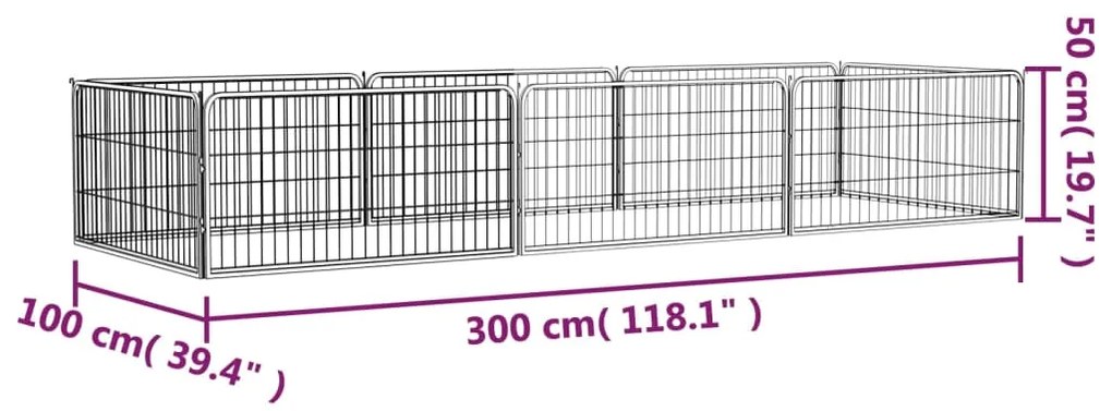 Parque p/ cães c/ 8 painéis 100x50 cm aço revestido a pó preto