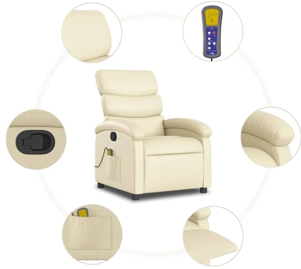 Poltrona de massagens reclinável couro artificial cor creme