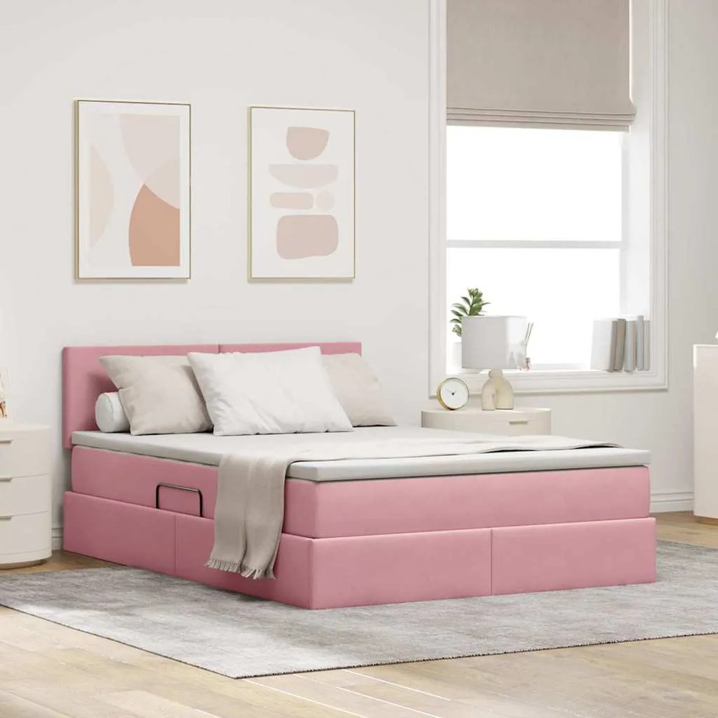 vidaXL Cama com Armazenamento com colchão Rosa 140 x 200 cm Veludo