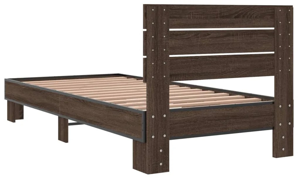 Estrutura de cama derivados de madeira/metal carvalho castanho
